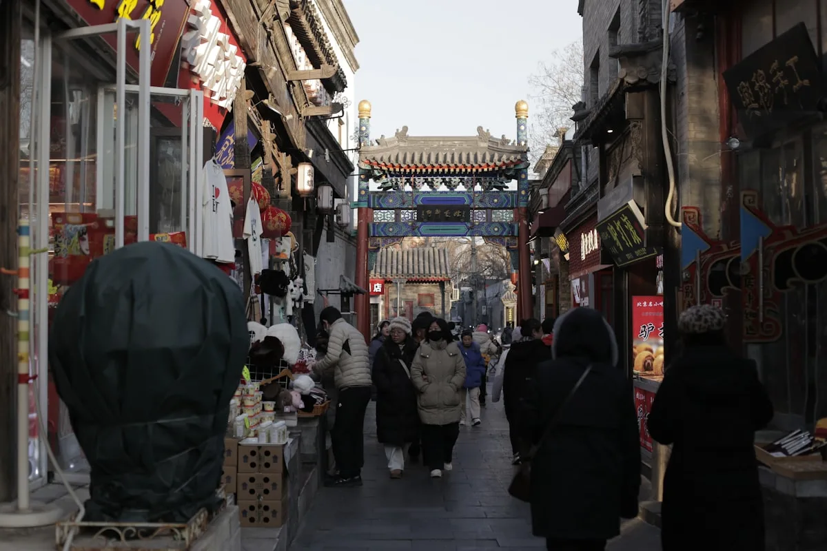 Narrow alley in Beijing old hutong, everyday street life