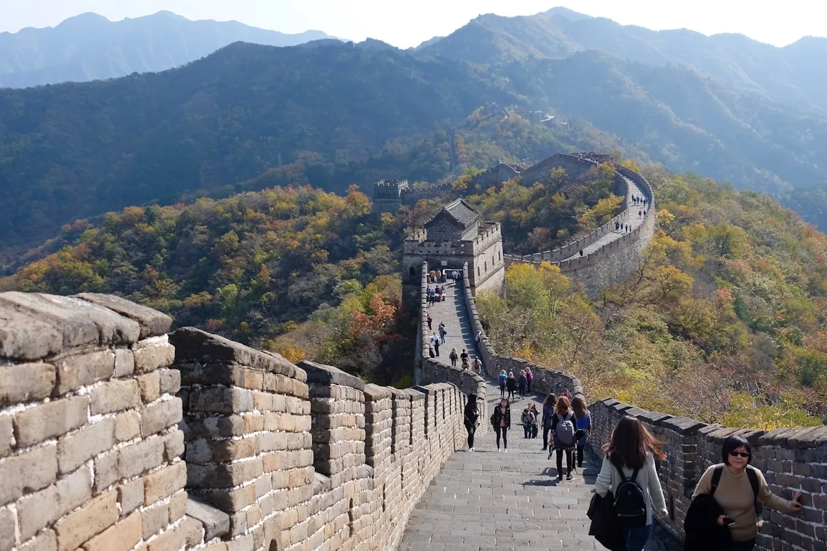 Crowds of tourists on the Great Wall at Badaling in autumn