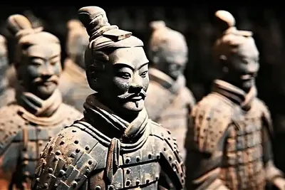 Rows of Terracotta Warriors at the UNESCO World Heritage site in Xi'an, China