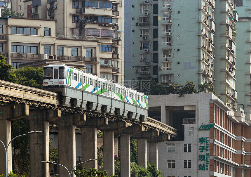 Chongqing monorail passing through Liziba residential building