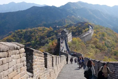 Crowds of tourists on the Great Wall at Badaling in autumn