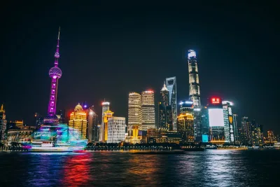 High-tech cityscape in China with modern infrastructure and digital displays